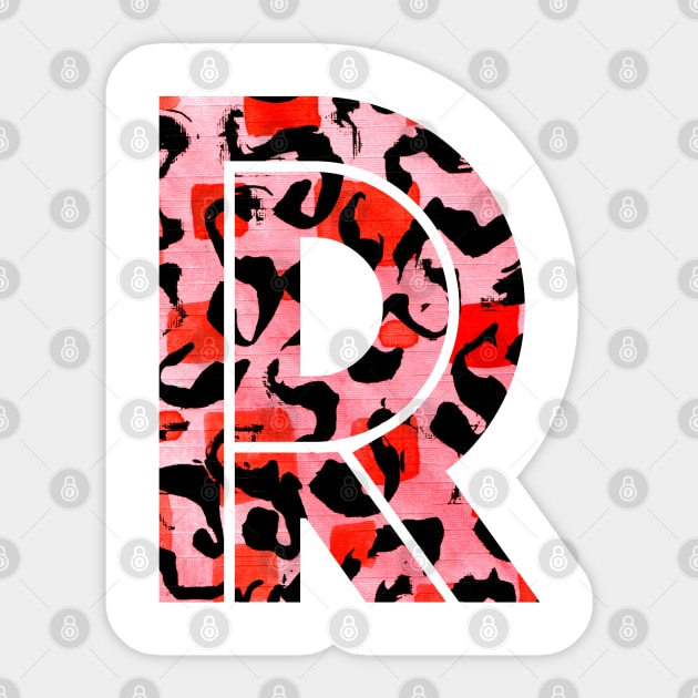 Abstract Letter R Watercolour Leopard Print Alphabet Red Sticker by Squeeb Creative
